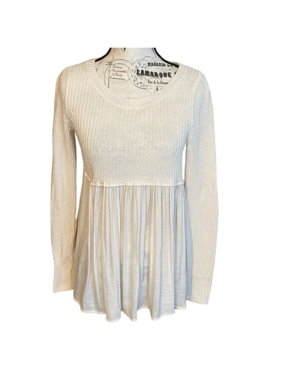 Kimchi Blue Boho Mixed Media Sweater Cream Size XS